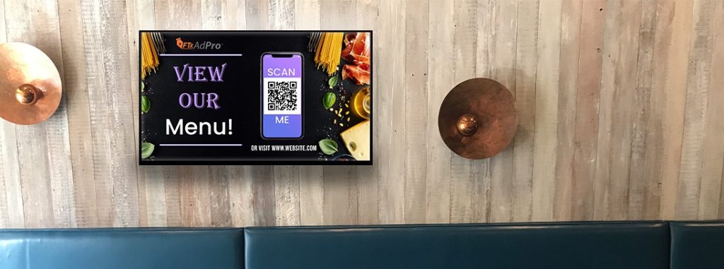 QR code on digital signage in restaurant