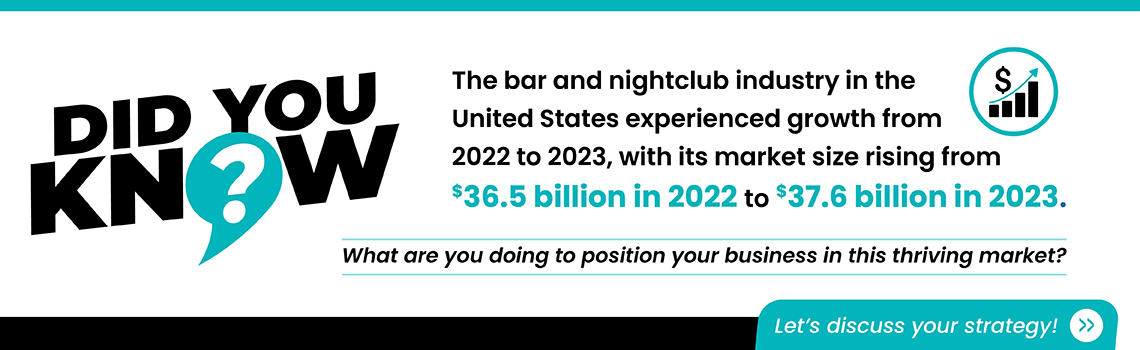 Bar and nightclub industry growth from $36.5B in 2022 to $37.6B in 2023 