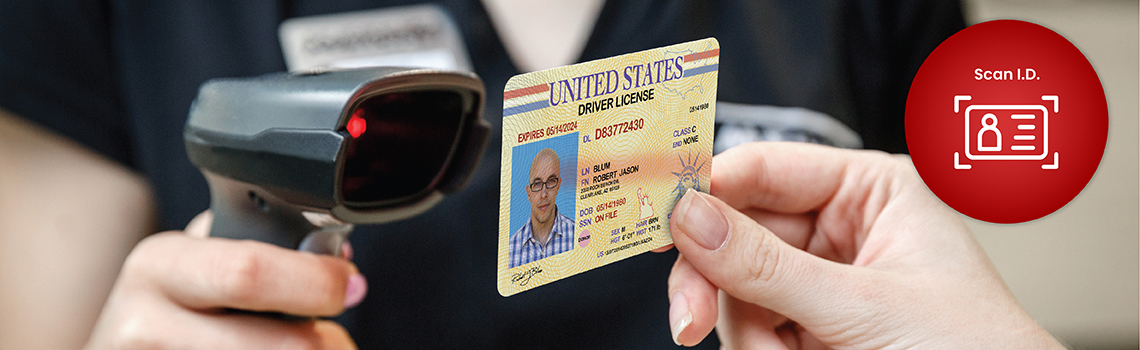 Instant ID scanning via FTx Identity Verification software for tobacco/alcohol sales