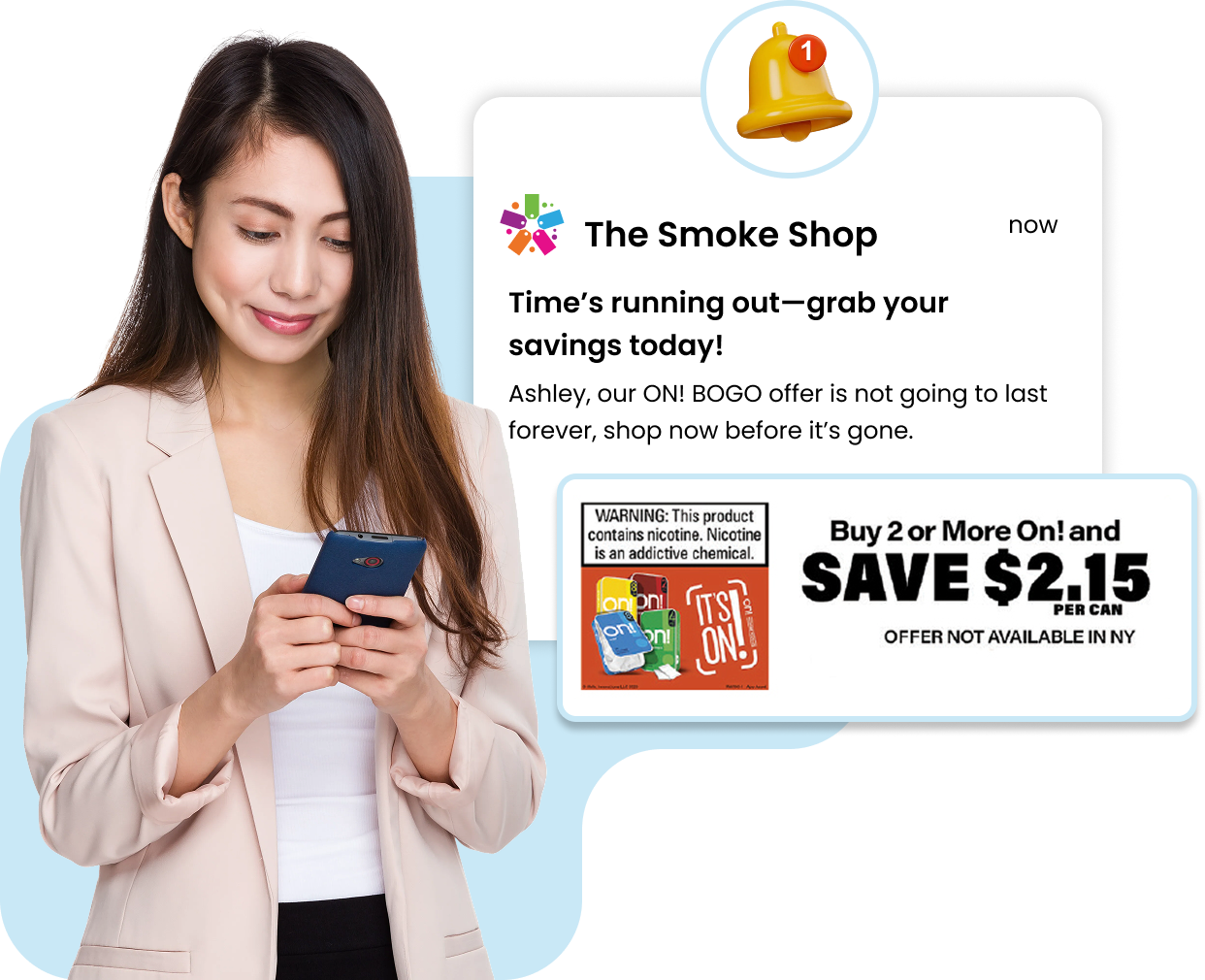 Girl checking tobacco offers on her smartphone