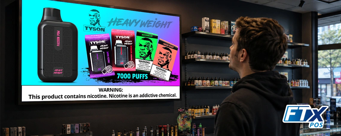 Example of vape shop digital signage with promotion